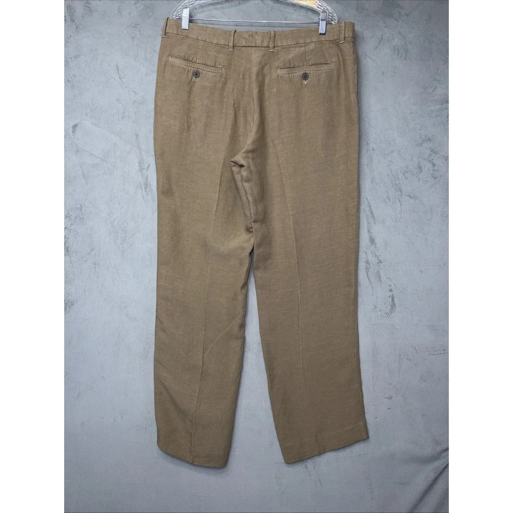 Tommy Bahama Men's Linen Lyocell Dress Pants Khaki Tan Flat Front 38x32